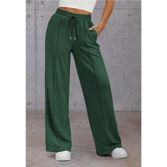 Womens Wide Leg Sweatpants High Waisted Green - Picture 3 of 6